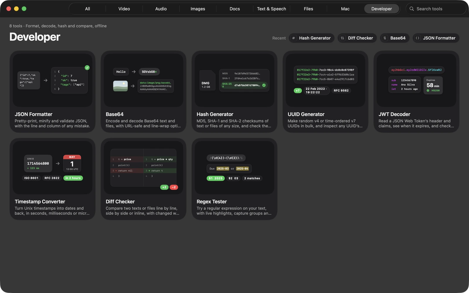 JSON Formatter in Toolbox for Mac: Pretty-print, minify and validate JSON, with the line and column of any mistake.