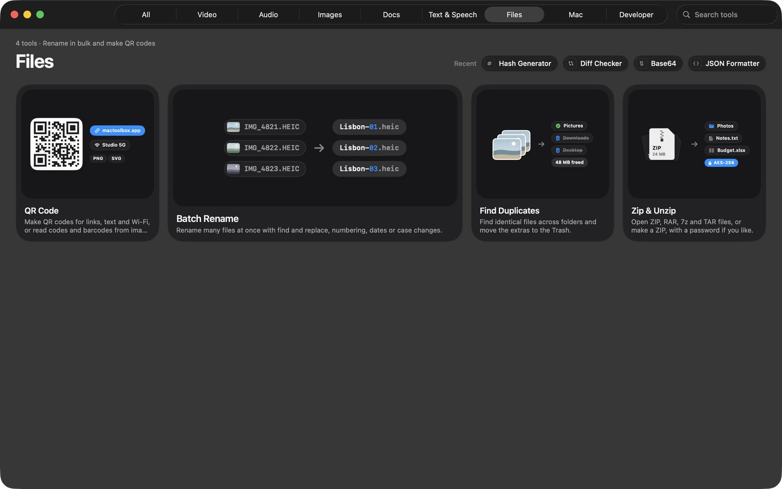 Find Duplicates in Toolbox for Mac: Find identical files across folders and move the extras to the Trash.