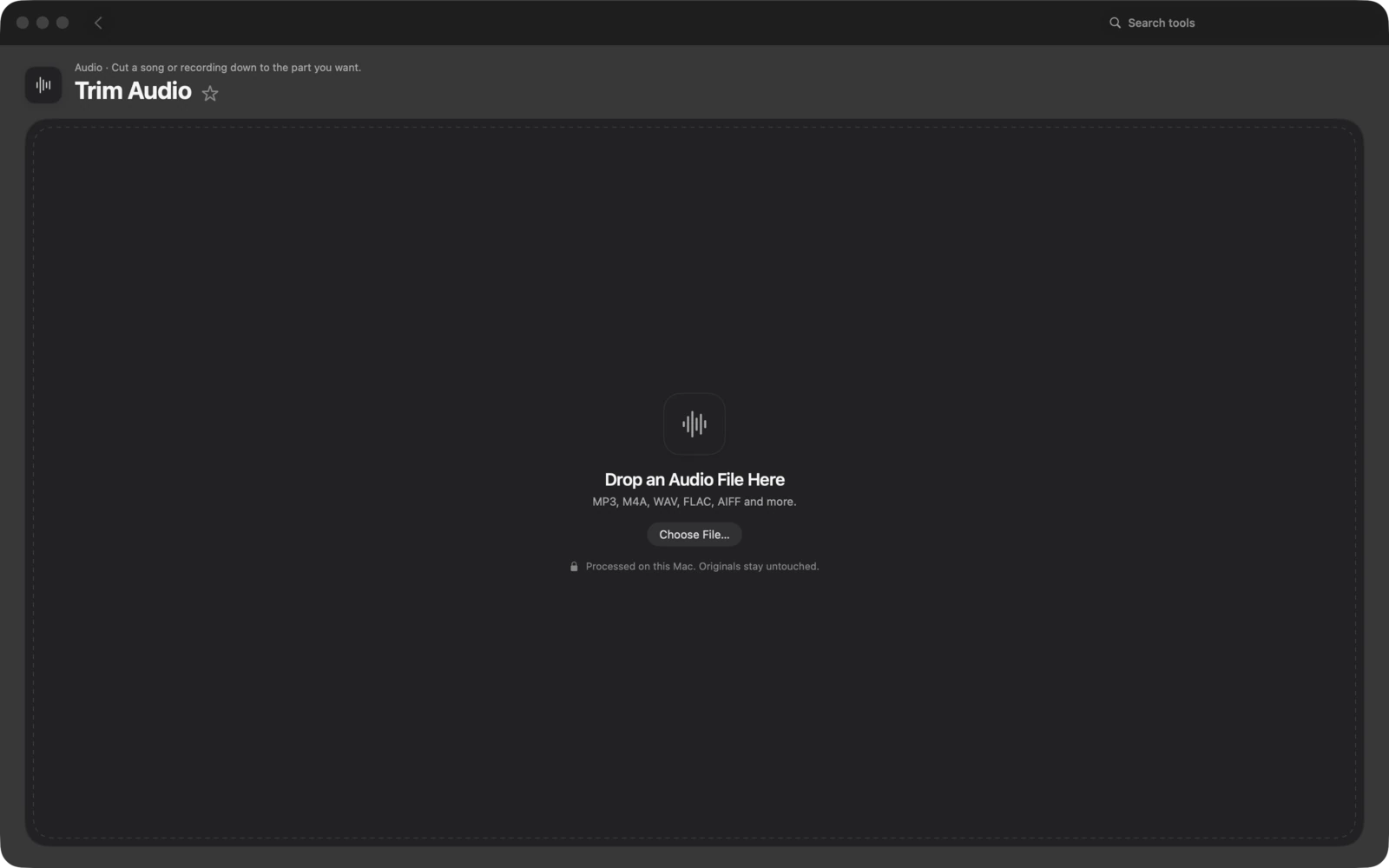 Taglia audio in Toolbox per Mac: Riduci un brano o una registrazione alla parte che desideri.