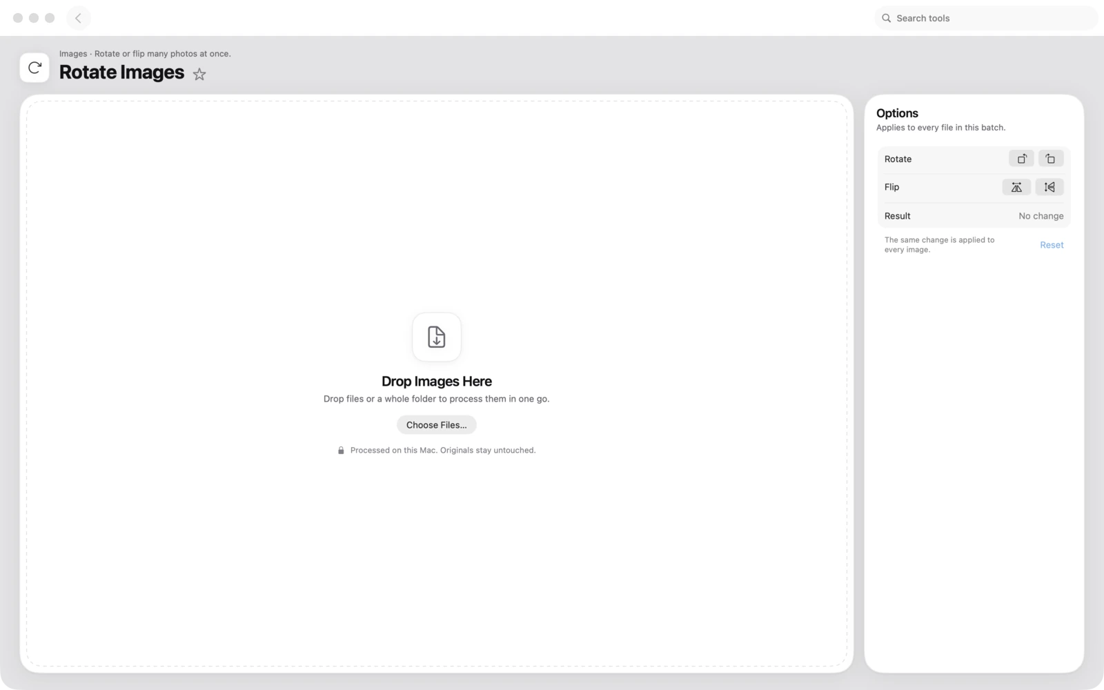 Bilder drehen in Toolbox für Mac: Drehe oder spiegle viele Fotos auf einmal.