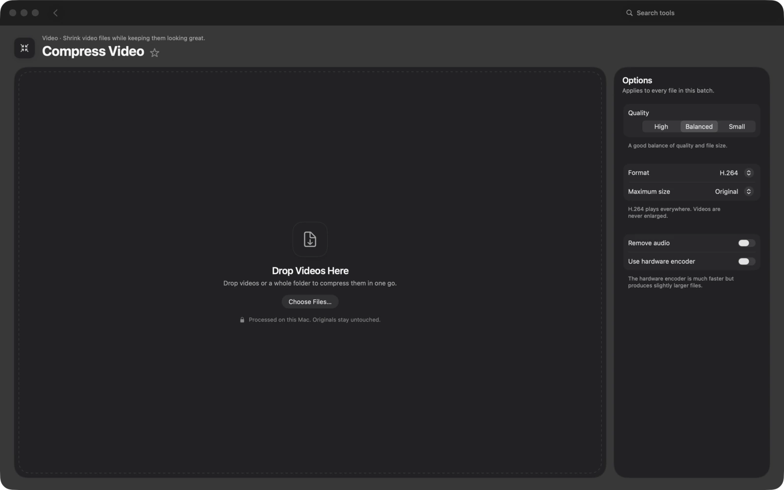 Comprimi video in Toolbox per Mac: Riduci le dimensioni dei file video mantenendone l’ottimo aspetto.