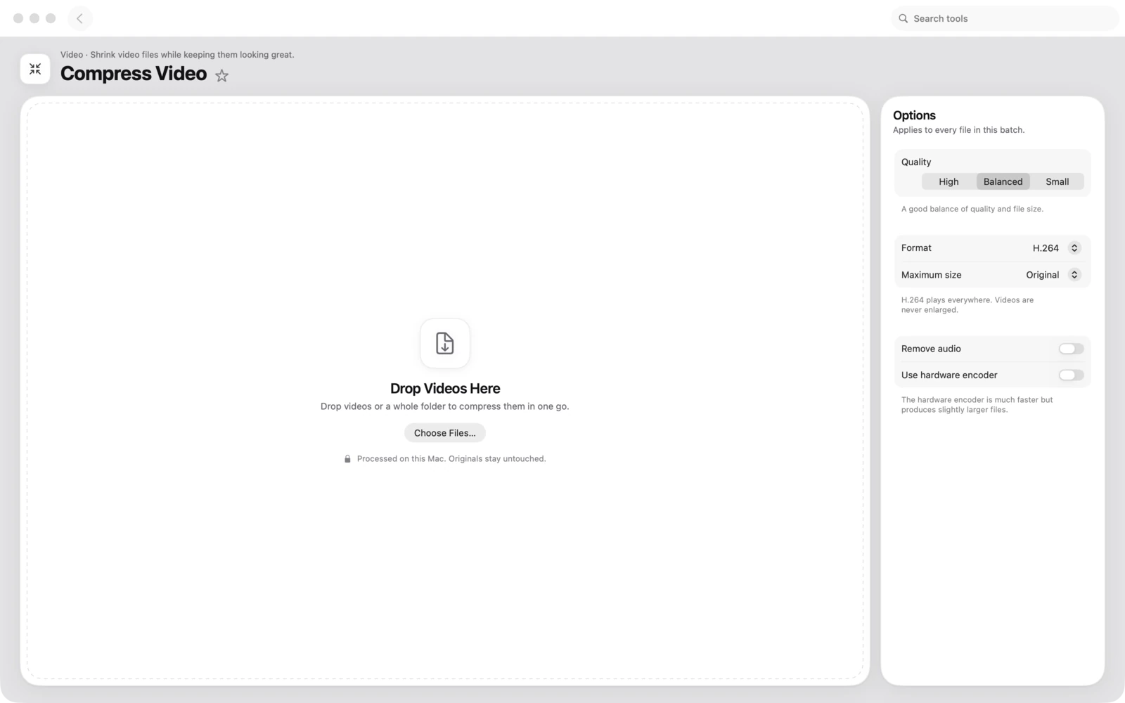 Comprimi video in Toolbox per Mac: Riduci le dimensioni dei file video mantenendone l’ottimo aspetto.
