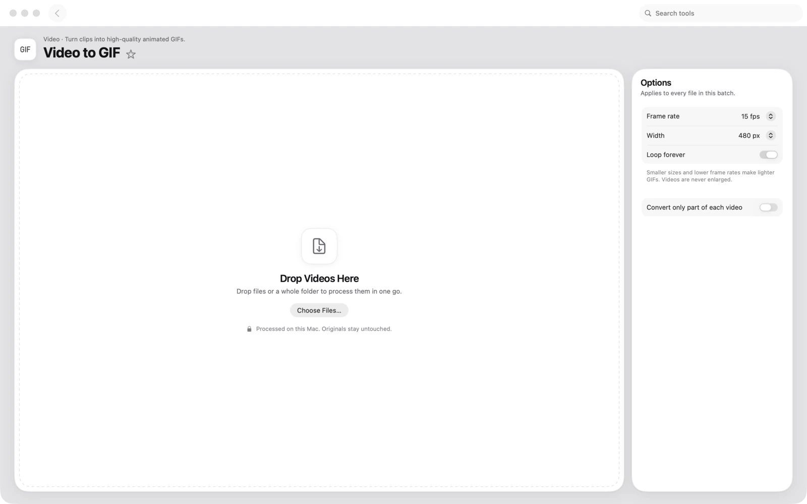 Video in GIF in Toolbox für Mac: Mach aus Clips hochwertige animierte GIFs.